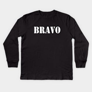 Bravo in white font, military style Kids Long Sleeve T-Shirt
